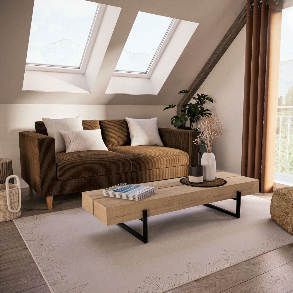 Canapé Holden Maison du Monde dans salon lumineux 