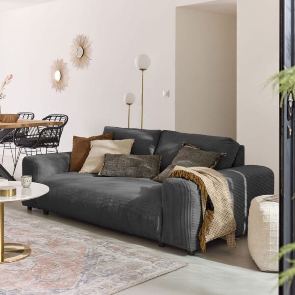 Avis du canapé Droit 3 places en velours cotele gris fonce garance Lisa Design droit 3 places en velours côtelé gris foncé