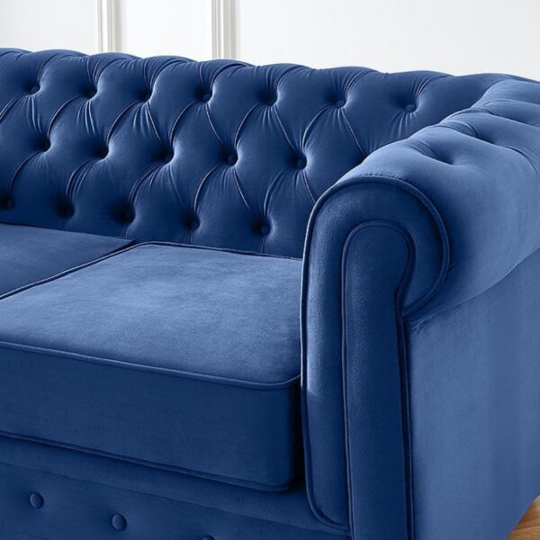 Avis du canapé Fixe velours 2 places bleu roi chesterfield Vente-unique.com fixe velours 2 places bleu roi