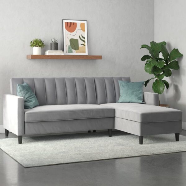 Avis canapé Rembourrage Dorel Home : notre test de ce Canapé-lit 3 places avec chaise longue en velours gris