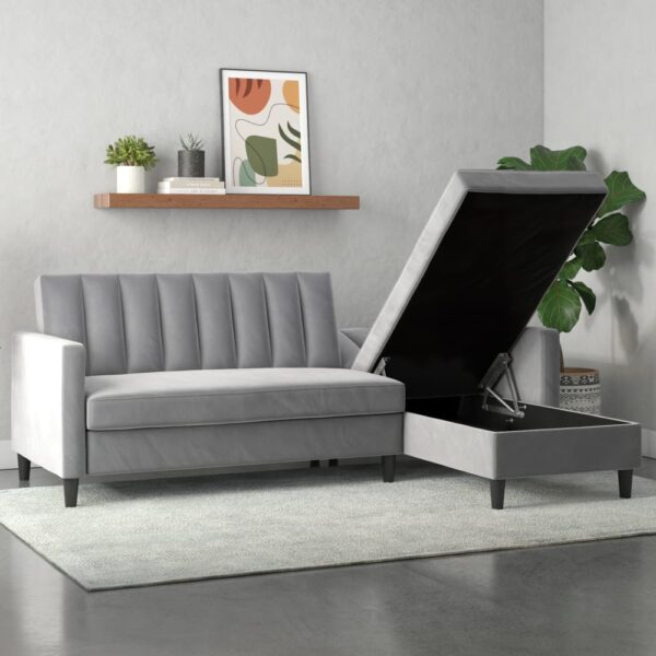 Avis canapé Rembourrage Dorel Home : notre test de ce Canapé-lit 3 places avec chaise longue en velours gris